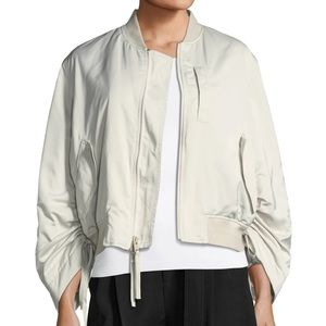 Vince Ruched-Sleeve Parachute Bomber Jacket in Oyster White Sz M